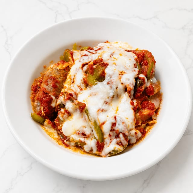 2 Sausages with Peppers and Cheese.